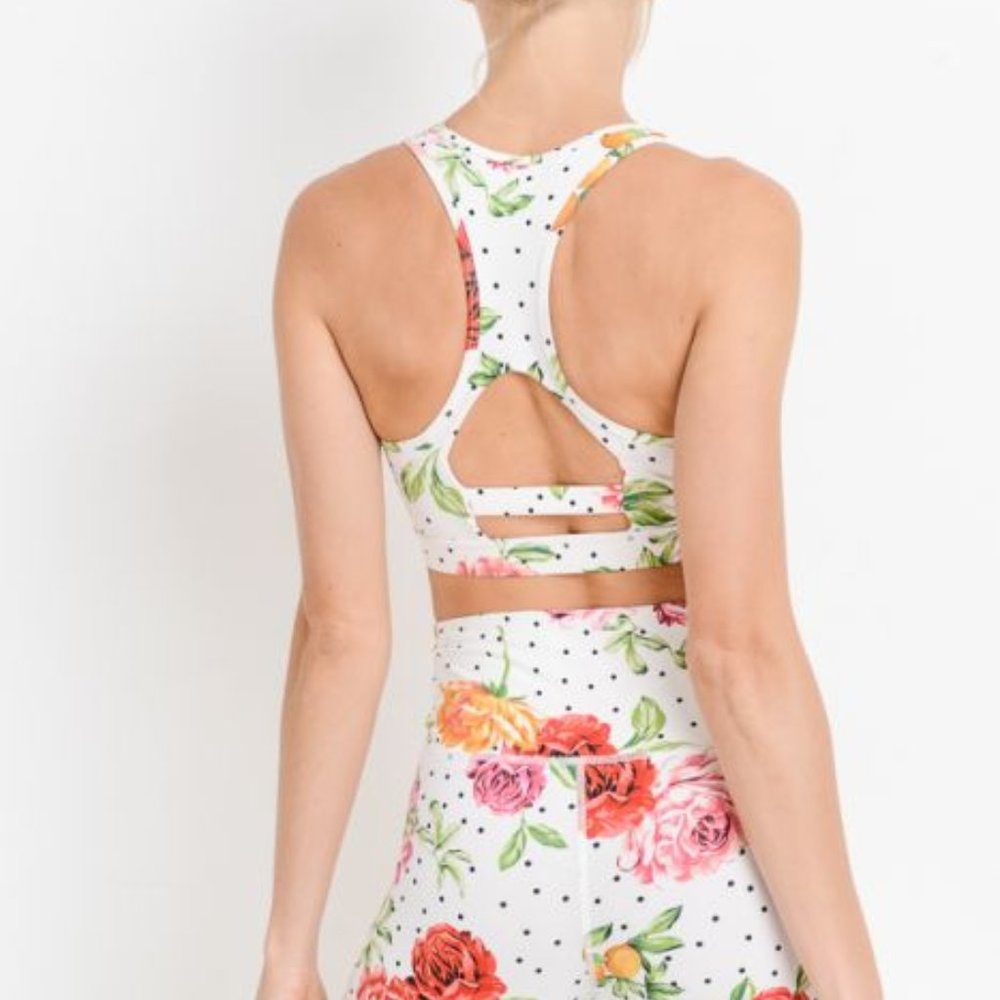 Dots 'n Roses Racerback Sports Bra - Picture 2 of 12